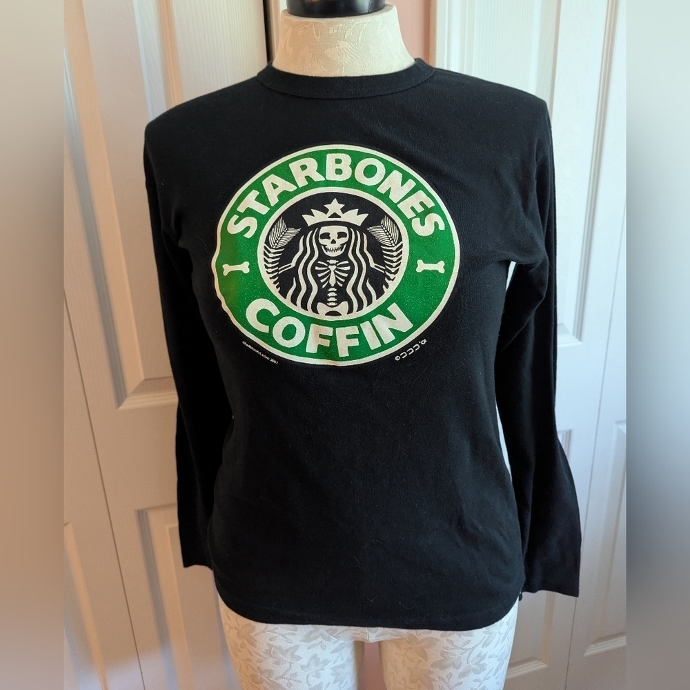 Vintage 2001 Skeletonart Long Sleeve Tee With Starbones Coffin Decal Size L